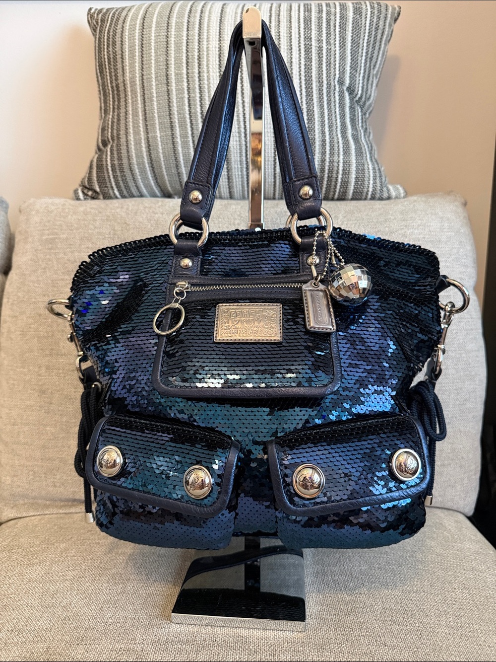Coach Poppy Navy Blue Sequin Shoulder Bag